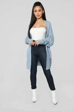 Fashion Nova Reserved For You Cardigan - Dusty Blue