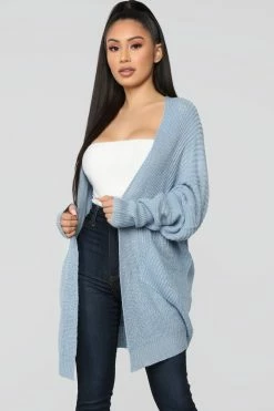 Fashion Nova Reserved For You Cardigan - Dusty Blue