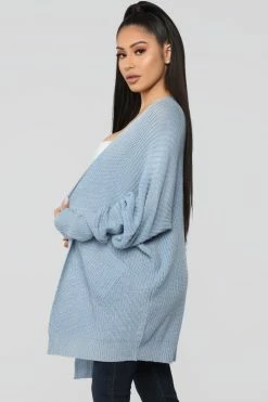Fashion Nova Reserved For You Cardigan - Dusty Blue
