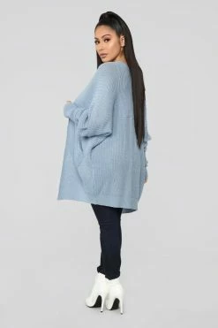Fashion Nova Reserved For You Cardigan - Dusty Blue