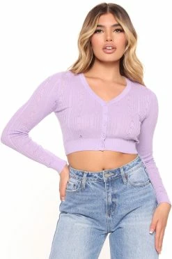 Fashion Nova Cardigans Sweetheart Babe Cropped Cardigan - Lavender
