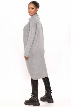 Fashion Nova Pullovers By My Side Turtle Neck Sweater - Heather Grey