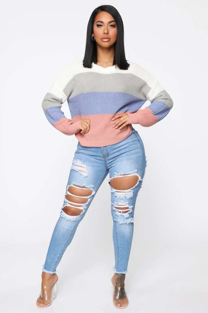 Brand new ๐ Fashion Nova Pullovers On The Way Sweater - Ivory/combo โ 2 Fashion Nova Pullovers On The Way Sweater - Ivory/combo