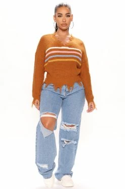 Fashion Nova Totally Crushin' Striped Sweater - Brown/combo Pullovers