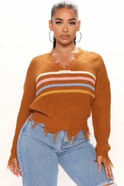 Sweater Sale 31 Fashion Nova Totally Crushin' Striped Sweater - Brown/combo Pullovers