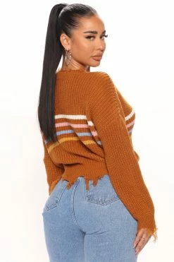 Fashion Nova Totally Crushin' Striped Sweater - Brown/combo Pullovers