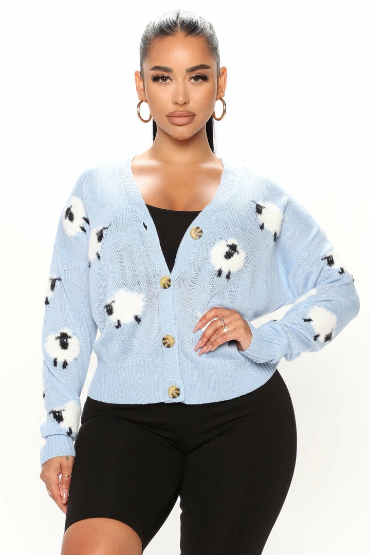 Fashion Nova Always Counting Sheep Cardigan - Blue/combo