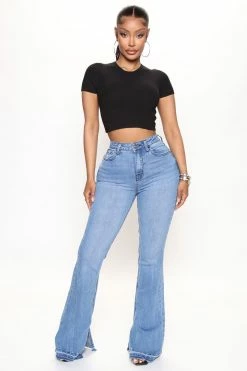 Fashion Nova Curiosity Lace Up Short Sleeve Sweater - Black Pullovers