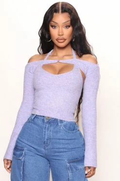 Fashion Nova Into The Unknown Bolero Sweater Set - Lavender
