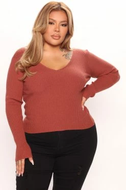 Fashion Nova Francince Ribbed Sweater Top - Brown Pullovers