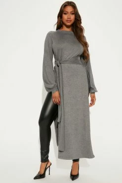 Fashion Nova Slit Just Got Real Tunic Sweater - Grey Pullovers