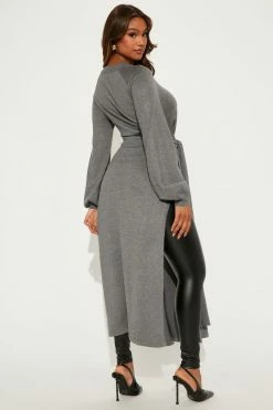 Fashion Nova Slit Just Got Real Tunic Sweater - Grey Pullovers