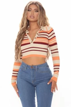 Fashion Nova Pullovers Close To You Striped Sweater - Orange/combo