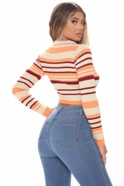Fashion Nova Pullovers Close To You Striped Sweater - Orange/combo
