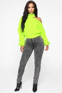 Fashion Nova Pullovers Cut Me Off Sweater - Neon Yellow