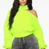 Fashion Nova Pullovers Cut Me Off Sweater - Neon Yellow