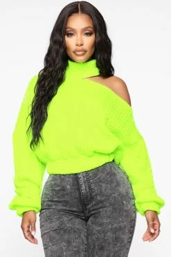 Fashion Nova Pullovers Cut Me Off Sweater - Neon Yellow