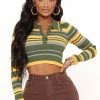 Fashion Nova Close To You Striped Sweater - Olive/combo
