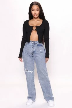 Fashion Nova Butterfly Bliss Y2K Open Front Sweater - Black Pullovers
