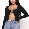 Fashion Nova Butterfly Bliss Y2K Open Front Sweater - Black Pullovers