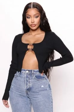 Fashion Nova Butterfly Bliss Y2K Open Front Sweater - Black Pullovers