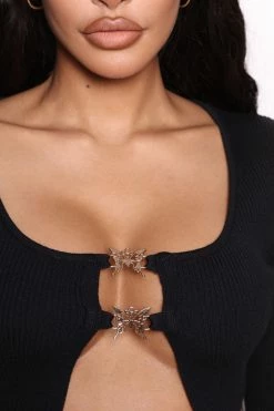 Fashion Nova Butterfly Bliss Y2K Open Front Sweater - Black Pullovers