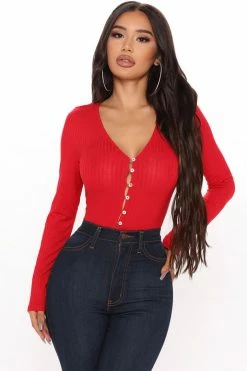 Fashion Nova Cropped Sweaters Button Down Party Town Sweater - Red