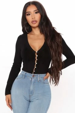 Fashion Nova Cropped Sweaters Button Down Party Town Sweater - Black