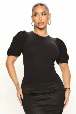 Fashion Nova Pullovers She Means Business Puff Sleeve Sweater - Black