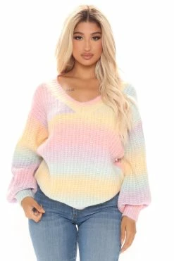 Fashion Nova Pullovers Sunshine And Rainbows Oversized Sweater - Multi Color