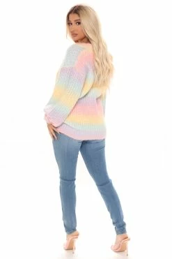 Fashion Nova Pullovers Sunshine And Rainbows Oversized Sweater - Multi Color