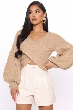 Fashion Nova Keep It Chic Sweater - Taupe Pullovers