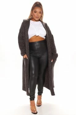Fashion Nova Foggy Morning Hooded Cardigan - Charcoal Cardigans