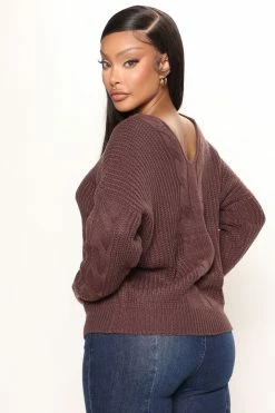 Fashion Nova Meant To Be Cable Knit Sweater - Chocolate