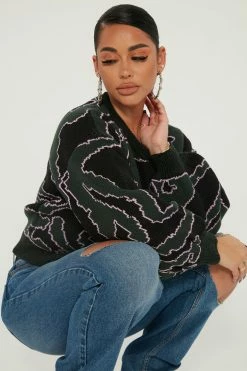 Fashion Nova Hear Me Roar Sweater - Green/combo Pullovers