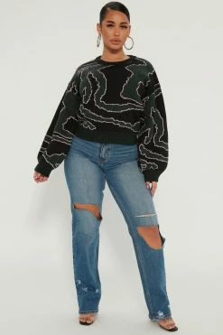 Fashion Nova Hear Me Roar Sweater - Green/combo Pullovers