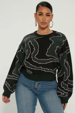 Fashion Nova Hear Me Roar Sweater - Green/combo Pullovers