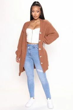 Fashion Nova Cabin Stay Cardigan Sweater - Mocha Cardigans