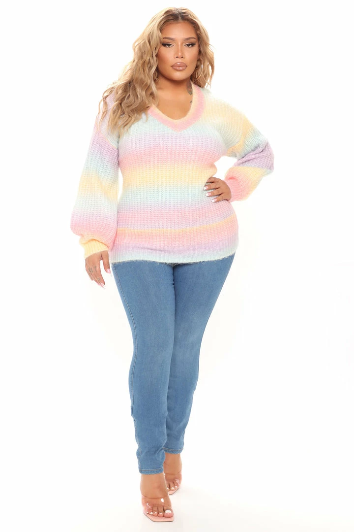 Fashion Nova Pullovers Sunshine And Rainbows Oversized Sweater - Multi Color