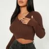 Fashion Nova Sheila Ribbed Crop Sweater - Chocolate Pullovers