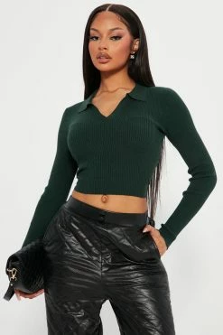 Fashion Nova Amber Crop Sweater - Hunter Pullovers