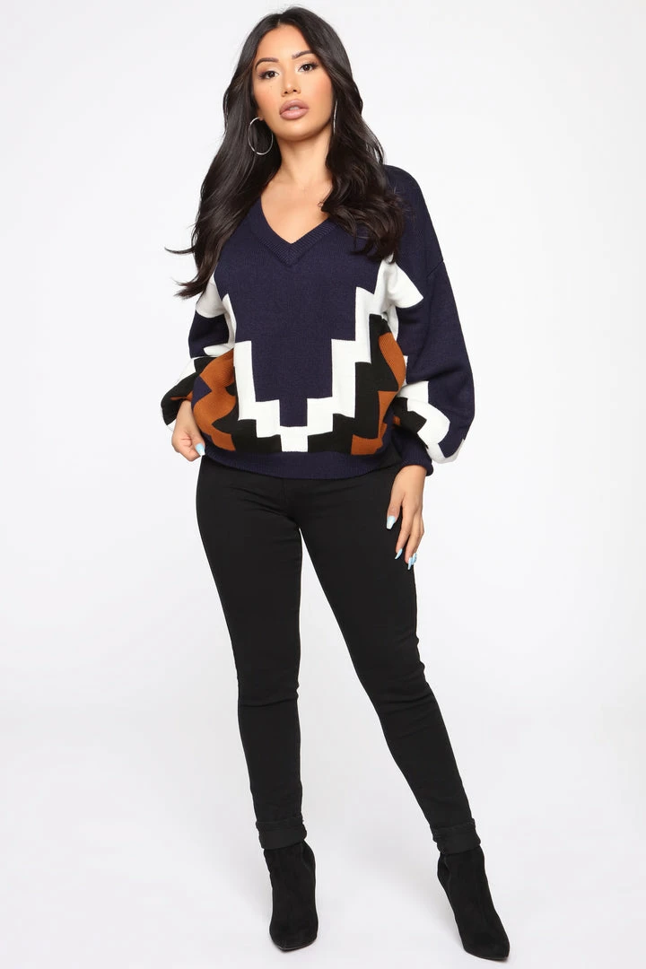 Fashion Nova In That Moment Colorblock Sweater - Navy/combo Pullovers