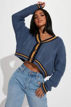 Fashion Nova Class In Session Cardigan - Blue Cardigans