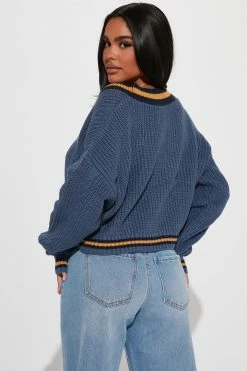 Fashion Nova Class In Session Cardigan - Blue Cardigans
