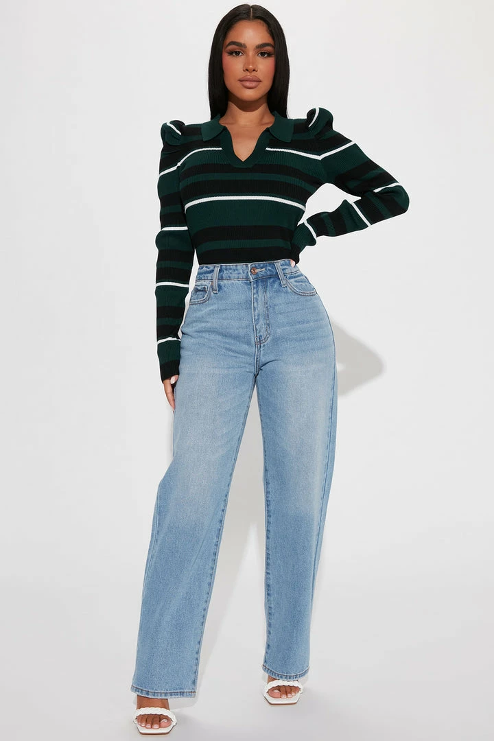 Coupon 🥰 Fashion Nova Central Park Striped Puff Sleeve Sweater - Green/combo Pullovers 🎉 3 Fashion Nova Central Park Striped Puff Sleeve Sweater - Green/combo Pullovers