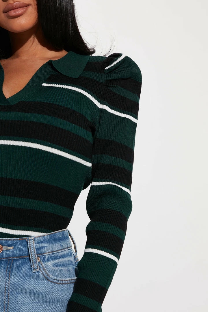 Coupon 🥰 Fashion Nova Central Park Striped Puff Sleeve Sweater - Green/combo Pullovers 🎉 2 Fashion Nova Central Park Striped Puff Sleeve Sweater - Green/combo Pullovers