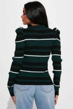 Coupon 🥰 Fashion Nova Central Park Striped Puff Sleeve Sweater - Green/combo Pullovers 🎉 10 Fashion Nova Central Park Striped Puff Sleeve Sweater - Green/combo Pullovers