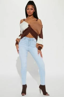 Fashion Nova Fall Fave Striped Twist Sweater - Taupe/combo