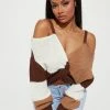 Fashion Nova Fall Fave Striped Twist Sweater - Taupe/combo