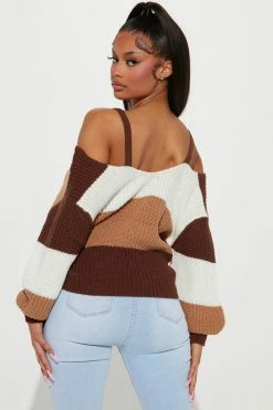 Fashion Nova Fall Fave Striped Twist Sweater - Taupe/combo